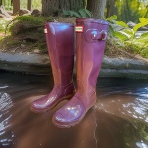 Hunter Deep Purple Gloss Tall Boots women size 7 US